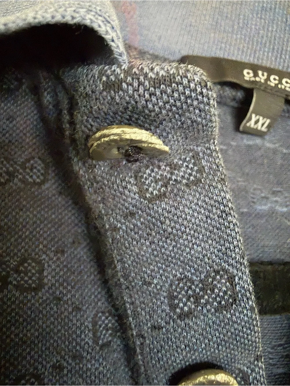 Gucci VTG 07 Navy Blue Logo Jacquard Polo with Contrast Collar
